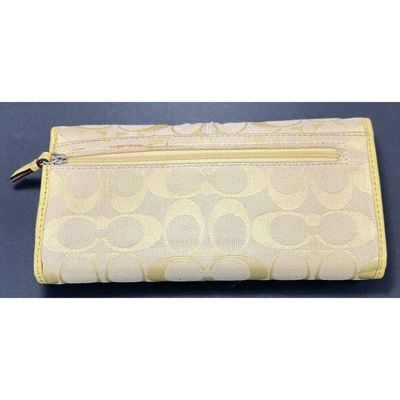 Coach Signature Yellow Canvas Leather Trim Credit Card Checkbook Trifold Wallet - Picture 2 of 9